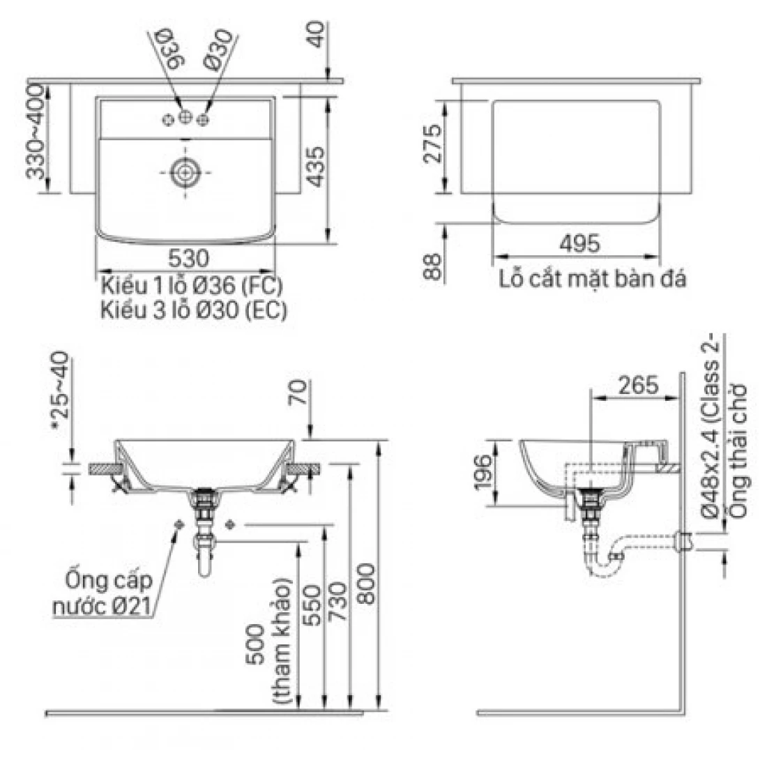 Chậu rửa mặt bán âm Inax AL-345V.