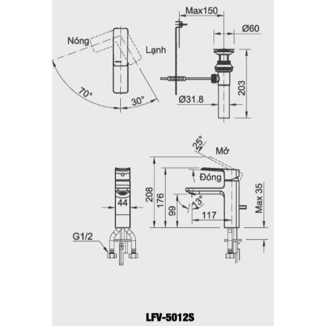 Vòi Lavabo Inax LFV-5012S / nóng, lạnh