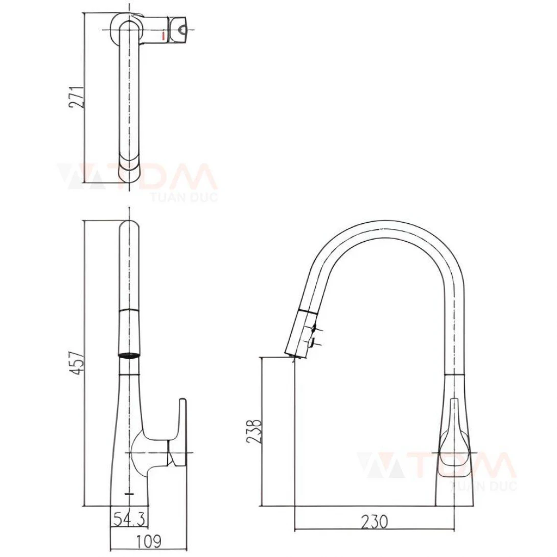 Vòi rửa bát Inax SFV-900SX / nóng, lạnh rút dây
